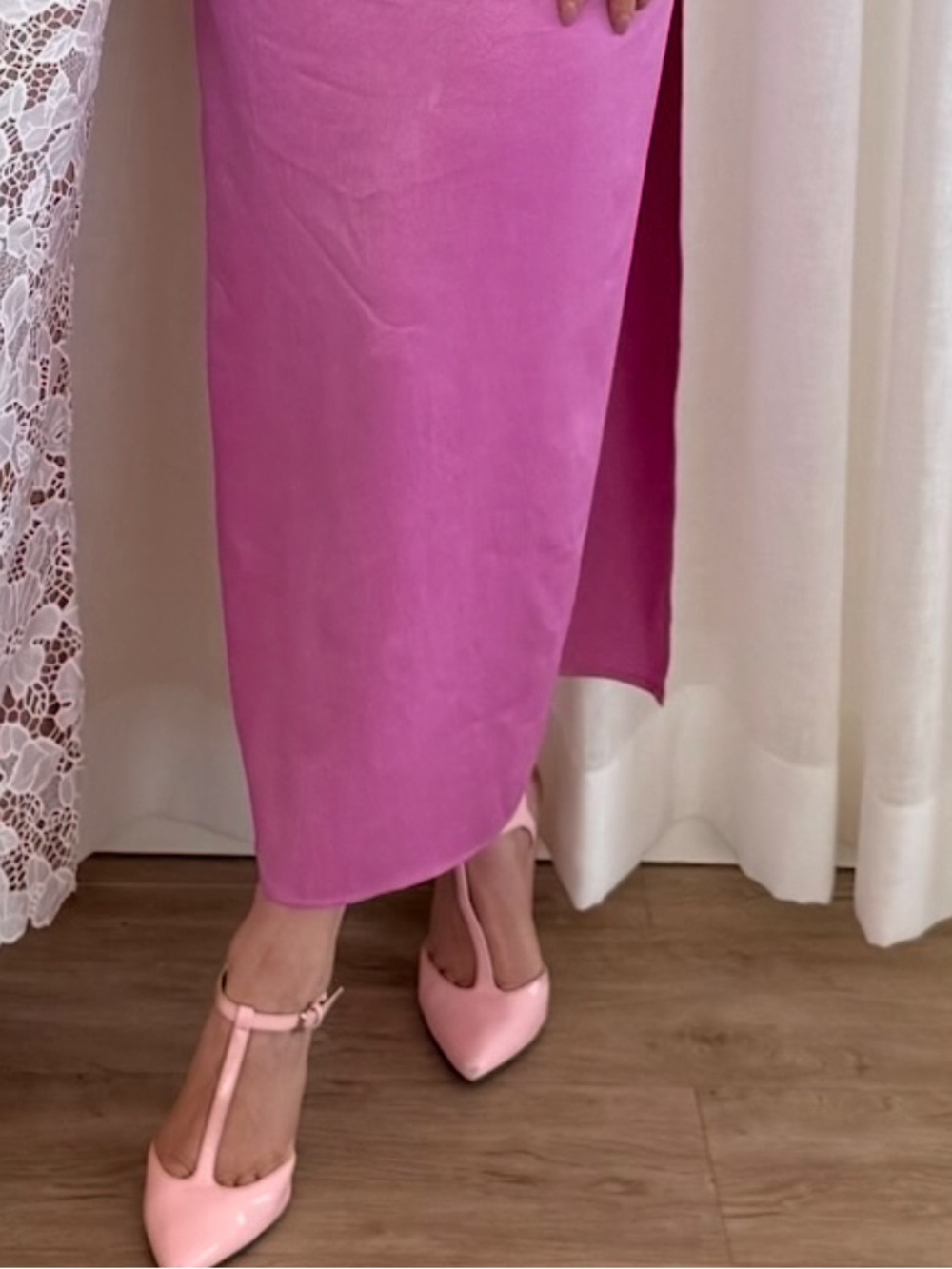 ZARA Glossy Light Pink T-Strap Pointed Block Heels - Picture 6 of 6